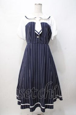 画像2: axes femme POETIQUE / ストライプドッキングワンピース M 紺 Y-25-07-21-098-AX-OP-SZ-ZY