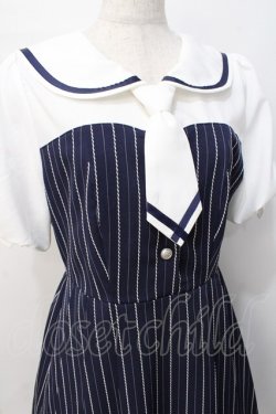 画像5: axes femme POETIQUE / ストライプドッキングワンピース M 紺 Y-25-07-21-098-AX-OP-SZ-ZY