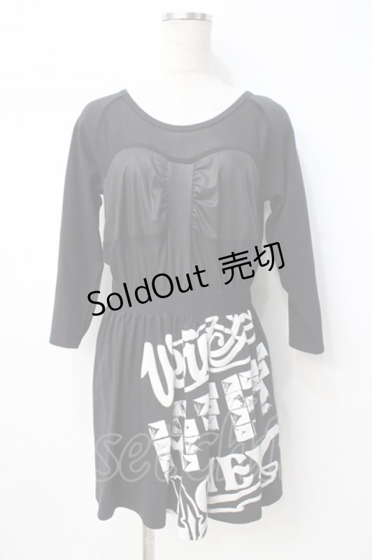 画像1: GLAD NEWS / 裾プリントワンピース  黒 Y-25-07-21-102-GL-OP-SZ-ZT084 (1)