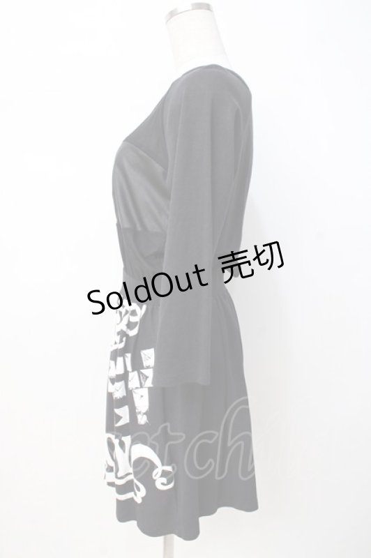 画像2: GLAD NEWS / 裾プリントワンピース  黒 Y-25-07-21-102-GL-OP-SZ-ZT084 (2)