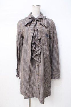 画像1: Jane Marple / ストライプシャツワンピース  ブラウン×サックス Y-25-07-21-108-JM-OP-SZ-ZY