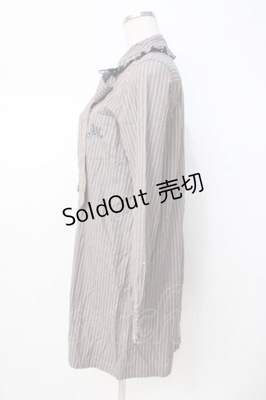 画像2: Jane Marple / ストライプシャツワンピース  ブラウン×サックス Y-25-07-21-108-JM-OP-SZ-ZT457 (2)