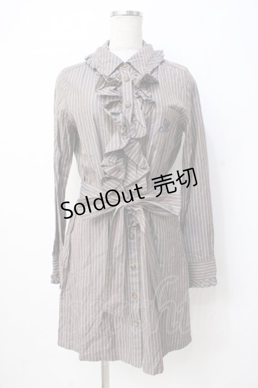 画像4: Jane Marple / ストライプシャツワンピース  ブラウン×サックス Y-25-07-21-108-JM-OP-SZ-ZT457 (4)