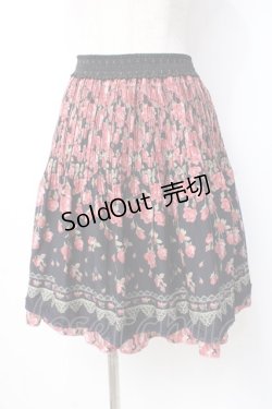 画像1: axes femme / フラワープリントプリーツスカート  黒 Y-25-07-21-125-AX-SK-SZ-ZI