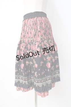 画像2: axes femme / フラワープリントプリーツスカート  黒 Y-25-07-21-125-AX-SK-SZ-ZI