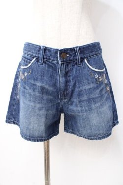 画像1: axes femme / バラ刺繍デニムショートパンツ L インディゴ Y-25-07-21-131-AX-PA-SZ-ZY