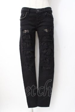 画像1: HYSTERIC GLAMOUR / ダメージレーススタッズパンツ XS 黒 Y-25-07-21-140-PU-PA-SZ-ZY