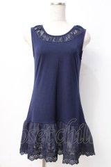 axes femme / 裾レースタンクトップ  紺 Y-25-07-21-021-AX-TO-AS-ZY