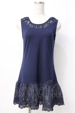 画像1: axes femme / 裾レースタンクトップ  紺 Y-25-07-21-021-AX-TO-AS-ZY