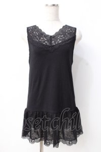 axes femme / スカラップレースロングタンク  黒 Y-25-07-21-023-AX-TO-AS-ZY