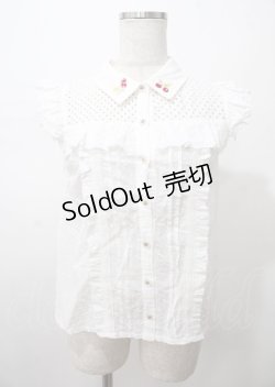 画像1: LIZ LISA / チェリー刺繍ドビードットノースリーブブラウス 0 白 Y-25-07-22-054-LO-BL-SZ-ZY