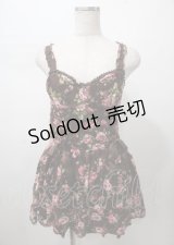 LIZ LISA / 起毛レースバラ柄サテンリボンワンピース 0 ブラウン Y-25-07-22-020-LO-OP-SZ-ZI