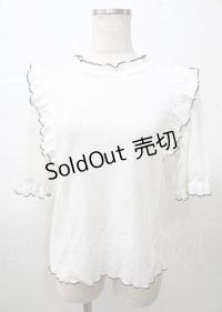 axes femme / パール付きフリルトップス  白 Y-25-07-23-036-AX-TO-SZ-ZY