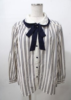 画像1: axes femme POETIQUE / ダブル襟ストライプブラウス  生成り Y-25-07-23-042-AX-BL-SZ-ZY
