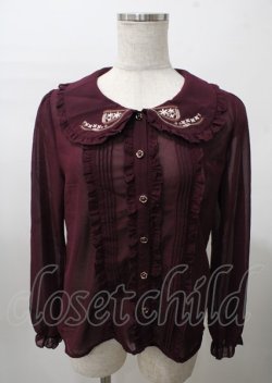 画像1: axes femme POETIQUE / 襟刺繍シアーブラウス  ワイン Y-25-07-23-044-AX-BL-SZ-ZY