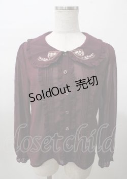 画像1: axes femme POETIQUE / 襟刺繍シアーブラウス  ワイン Y-25-07-23-044-AX-BL-SZ-ZY