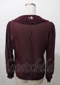 画像2: axes femme POETIQUE / 襟刺繍シアーブラウス  ワイン Y-25-07-23-044-AX-BL-SZ-ZY