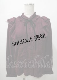 axes femme / ベロアリボン付フリルブラウス  ワイン Y-25-07-23-045-AX-BL-SZ-ZY