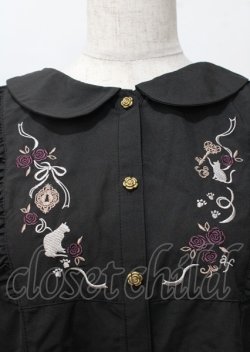 画像3: axes femme / 猫刺繍ヨークフリルブラウス  黒 Y-25-07-23-052-AX-BL-SZ-ZY