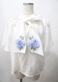 axes femme / 紫陽花装飾リボンブラウスプルオーバー F 白 Y-25-07-23-055-AX-TO-SZ-ZY