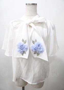 画像1: axes femme / 紫陽花装飾リボンブラウスプルオーバー F 白 Y-25-07-23-055-AX-TO-SZ-ZY