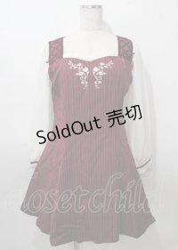 axes femme POETIQUE / 刺繍入りストライプワンピース  ワイン Y-25-07-23-074-AX-OP-SZ-ZY