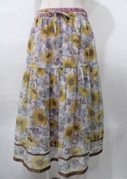 画像1: axes femme / ひまわり柄シアースカート M ピンク Y-25-07-23-114-AX-SK-SZ-ZY