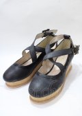 axes femme / クロスベルトウエッジパンプス L 黒 Y-25-07-23-029-AX-SH-SZ-ZY
