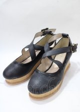 axes femme / クロスベルトウエッジパンプス L 黒 Y-25-07-23-029-AX-SH-SZ-ZY