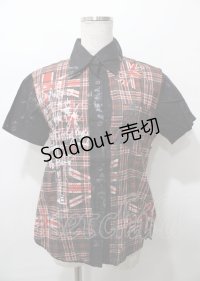 h.ANARCHY / チェック柄ユニオン半袖シャツ  黒×赤 Y-25-07-25-054-HN-BL-SZ-ZY