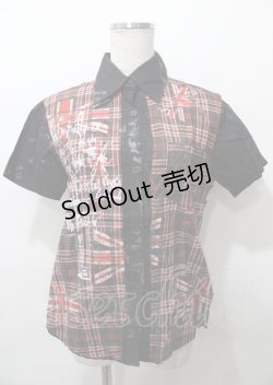 画像1: h.ANARCHY / チェック柄ユニオン半袖シャツ  黒×赤 Y-25-07-25-054-HN-BL-SZ-ZY
