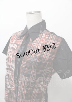 画像3: h.ANARCHY / チェック柄ユニオン半袖シャツ  黒×赤 Y-25-07-25-054-HN-BL-SZ-ZY