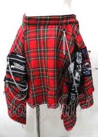 MAD / 変形チェックスカート  赤 Y-25-07-25-075-PU-SK-SZ-ZY