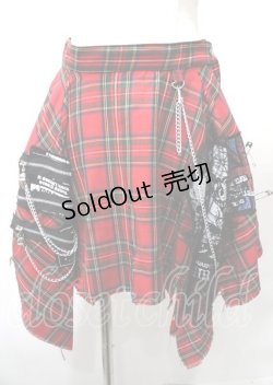 画像1: MAD / 変形チェックスカート  赤 Y-25-07-25-075-PU-SK-SZ-ZY