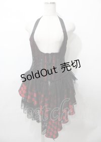 Qutie Frash / ラップ付きホルターコルセットベスト  黒×赤 Y-25-07-25-093-QU-OP-SZ-ZY