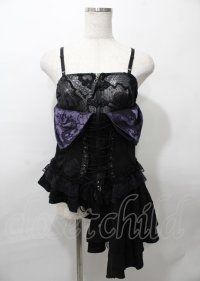 Qutie Frash / アシンメトリーコルセットビスチェ  黒 Y-25-07-25-095-QU-TO-SZ-ZY