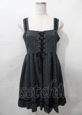 MIHO MATSUDA / 胸元レースアップジャンパースカート M ネイビー Y-25-07-25-098-GO-OP-SZ-ZY