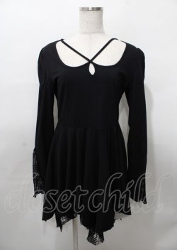 画像1: PUNK RAVE / Asymmetric Pointed Hem Flare Sleeves Gothic Dress M-L 黒 Y-25-07-25-100-PU-OP-SZ-ZY