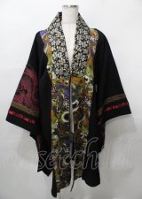 Qutie Frash / 和柄切替着物ロングカーディガン  黒×赤 Y-25-07-25-114-QU-JA-SZ-ZY