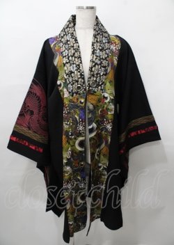 画像1: Qutie Frash / 和柄切替着物ロングカーディガン  黒×赤 Y-25-07-25-114-QU-JA-SZ-ZY