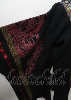 画像4: Qutie Frash / 和柄切替着物ロングカーディガン  黒×赤 Y-25-07-25-114-QU-JA-SZ-ZY