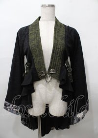Qutie Frash / 着物ロングカーデ  黒×緑 Y-25-07-25-115-QU-JA-SZ-ZY