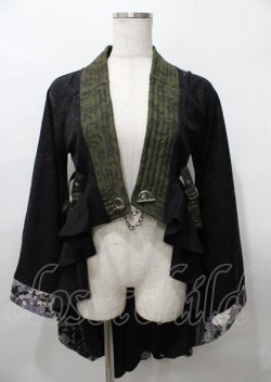 画像1: Qutie Frash / 着物ロングカーデ  黒×緑 Y-25-07-25-115-QU-JA-SZ-ZY