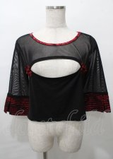 Qutie Frash / チャイナメッシュカットソー  黒×赤 Y-25-07-25-036-QU-TO-SZ-ZY