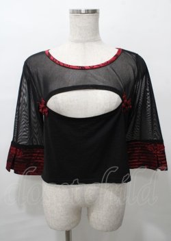 画像1: Qutie Frash / チャイナメッシュカットソー  黒×赤 Y-25-07-25-036-QU-TO-SZ-ZY