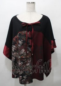 Qutie Frash / 龍和柄切替ポンチョ  黒×赤 Y-25-07-25-037-QU-TO-SZ-ZY