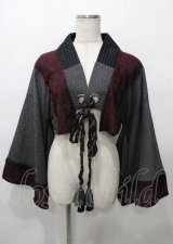 Qutie Frash / 着物ショートカーデ  ワイン×グレー Y-25-07-25-038-QU-TO-SZ-ZY
