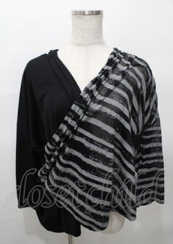 画像1: ALGONQUINS / ボーダー切替ボレロ  黒×グレー Y-25-07-25-040-AL-TO-SZ-ZY
