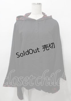 画像1: NieR Clothing / フード付き着物風袖ブロッキングシャツ【RED ROSE】  黒×赤 Y-25-07-25-041-PU-BL-SZ-ZY