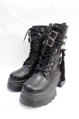 axes femme POETIQUE / チャイナ釦タンクソールブーツ L 黒 Y-25-07-29-038-AX-SH-SZ-ZY